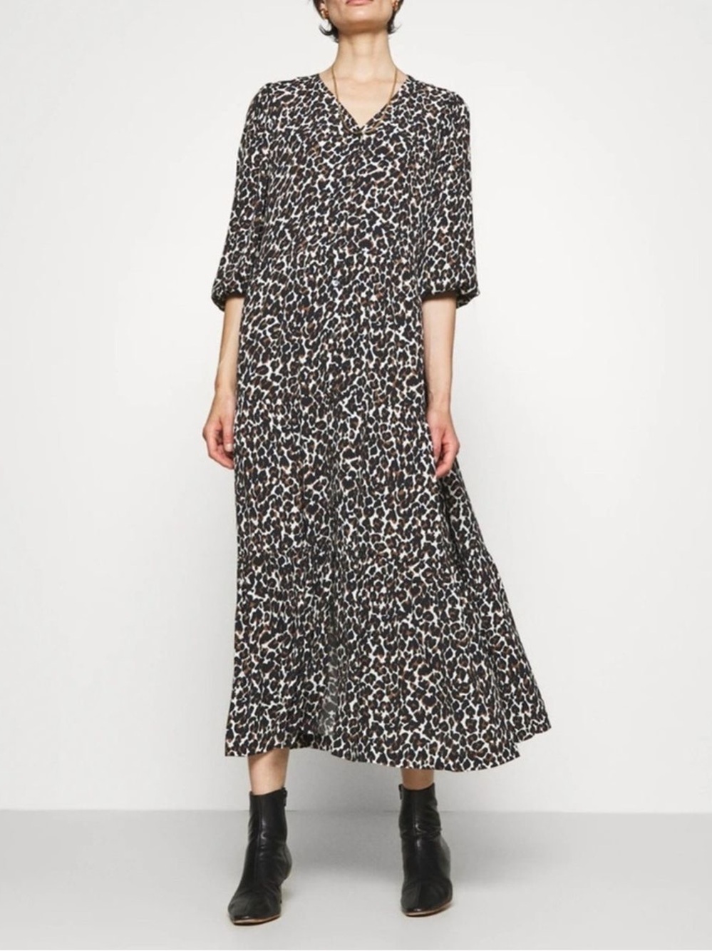 Rebecca Minkoff Black, Brown & Cream Leopard-Print Midi Dress S Small - Picture 9 of 9